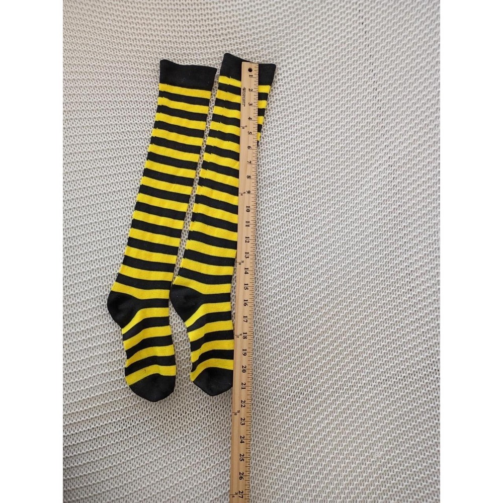 Y2K Clueless Bumblebee Yellow Black Striped Knee High Socks Emo Costume - Picture 3 of 7
